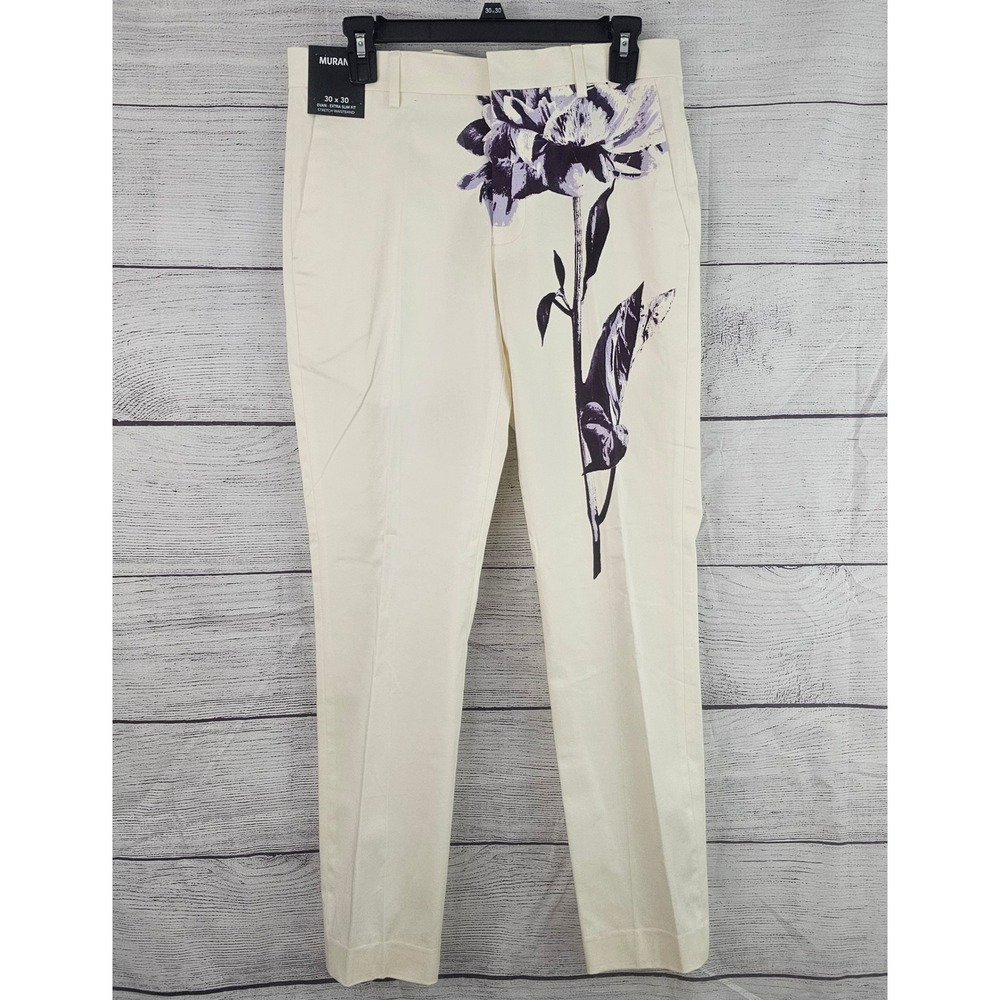 Murano 30x30 Evan Inflorescence Ivory Purple Floral Slim Slacks Pants NWT 1590